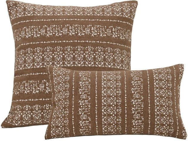 JMG Clothing Kissenbezug aus braunem Samt mit Blatt-Jacquard-Spitze im Boho-Vintage-Stil, B/H: 45 x 45 cm - Bild 1