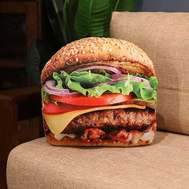 Yiran Toy Plüschkissen in verschiedenen Designs wie Hamburger, Hund, Brot oder Pizza, weiches Dekokissen aus Polyester für Sofa und Kopfstütze, Mehrfarbig - Bild 1