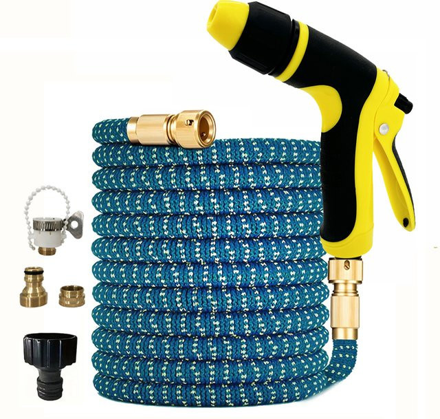 FLOWERS SPRAL Flexibler Gartenschlauch mit verstellbarer Hochdruck-Autowaschpistole aus Latex in Blau und Grau - Bild 1