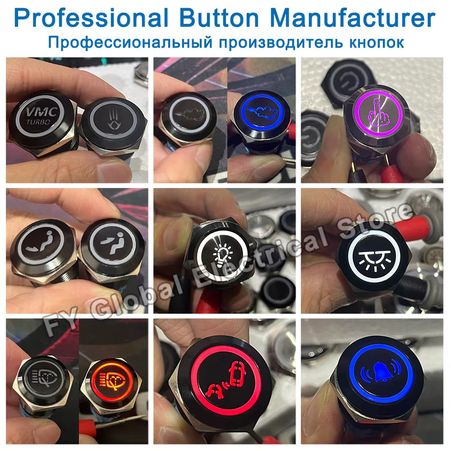 Wasserdichter Metall Druckknopfschalter mit LED Licht und Steckdose für Auto und Boot, Start Stopp Schalter 12V 24V, Schwarz/Silber - Bild 2