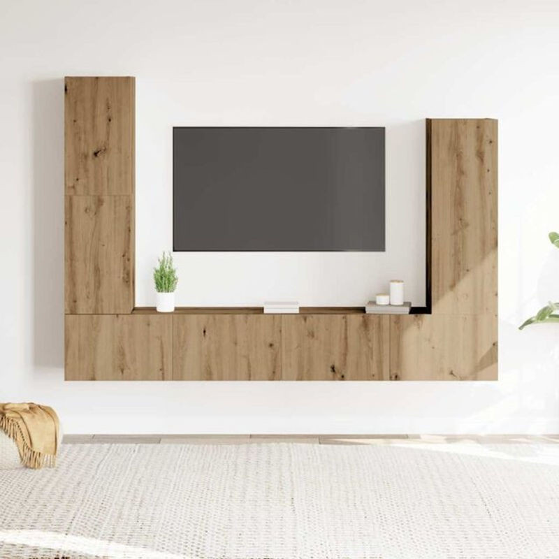 Vidaxl 4-tlg. TV-Schrank-Set zur Wandmontage aus Holzwerkstoff in Artisan-Eiche Natur Braun - Bild 1