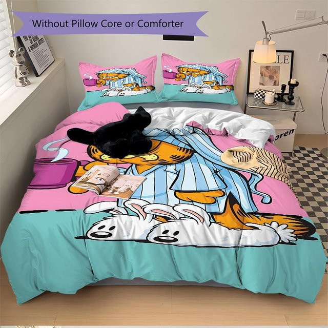 3-teiliges Garfield Bettwäsche-Set in Blau mit 1 Bettdeckebezug und 2 Kissenbezügen, B/T/H: 200 x 200 cm - Bild 1