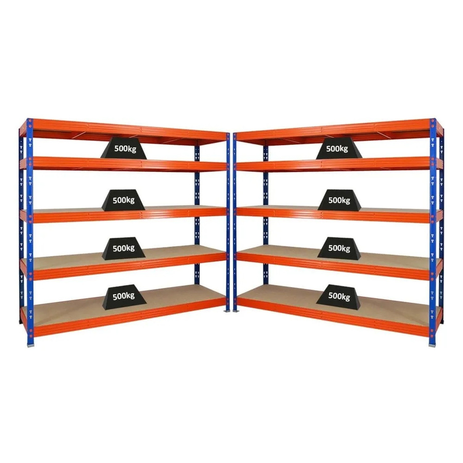 PROREGAL Rhino Schwerlastregal Set 2er Pack Blau/Orange, H x B x T: 180 x 200 x 60 cm, 5 Ebenen mit Spanplatten, Fachlast 500 kg - Bild 2