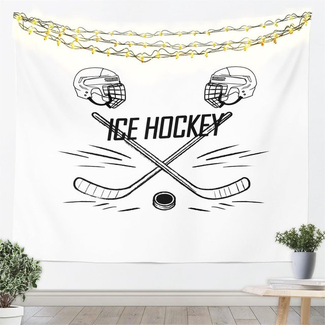 JMG Household Supplies Eishockey Wandteppich Sport Wandbehang für Kinder in Weiß und Schwarz, Breite: 70 cm, Höhe: 100 cm - Bild 1