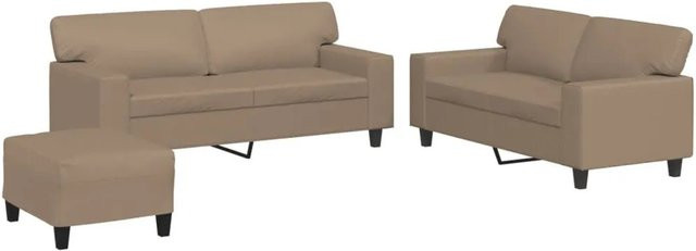 vidaXL 3-teilige Sofagarnitur in Cappuccino-Braun aus Kunstleder mit 2 x 2-Sitzer-Sofa, 1 x Fußhocker und 4 Kissen - Bild 1