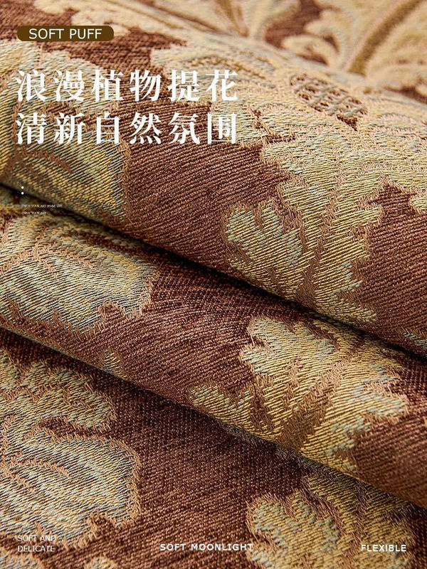 Chenille Sofakissen mit floralem Jacquard-Muster und französischer Wellenkante in Blau, B/H: 65 x 58 cm - Bild 2