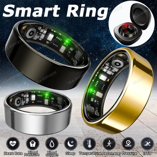 Ola Esporte Smart Ring in Schwarz mit Blutdruck- und Herzfrequenzüberwachung, IP68 & 5ATM wasserdicht, Multi-Sport-Modus für Damen und Herren - Bild 1
