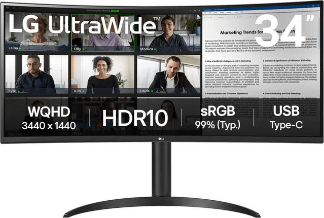 LG UltraWide 34WR55QK-B.AEU Curved Monitor, 34 Zoll, Schwarz, UWQHD, 100 Hz, VA-Panel - Bild 1