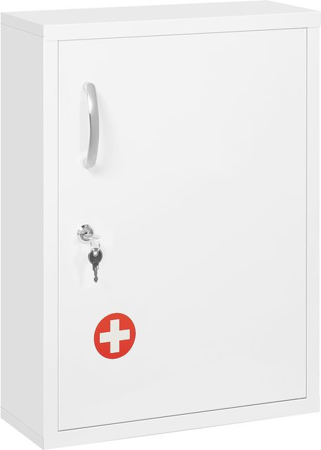 Kleankin Apothekerschrank aus Stahl in Weiß, abschließbarer Medizinschrank für Badezimmer und Küche, B/T/H: 40 x 15 x 53,5 cm - Bild 1