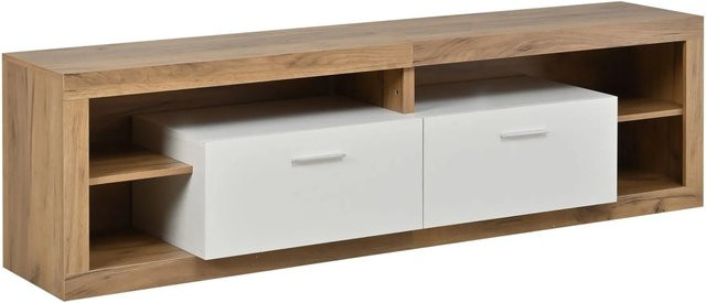 Merax TV-Schrank modern mit integrierter LED-Beleuchtung und Schubladen in Weiß und Beige, B/T/H: 180 x 35,5 x 50 cm - Bild 1