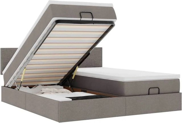 vidaXL Ottoman-Bett mit Matratzen, LED-Unterbettbeleuchtung und USB-Ladeport in Taupe, B/T: 200 x 200 cm - Bild 1