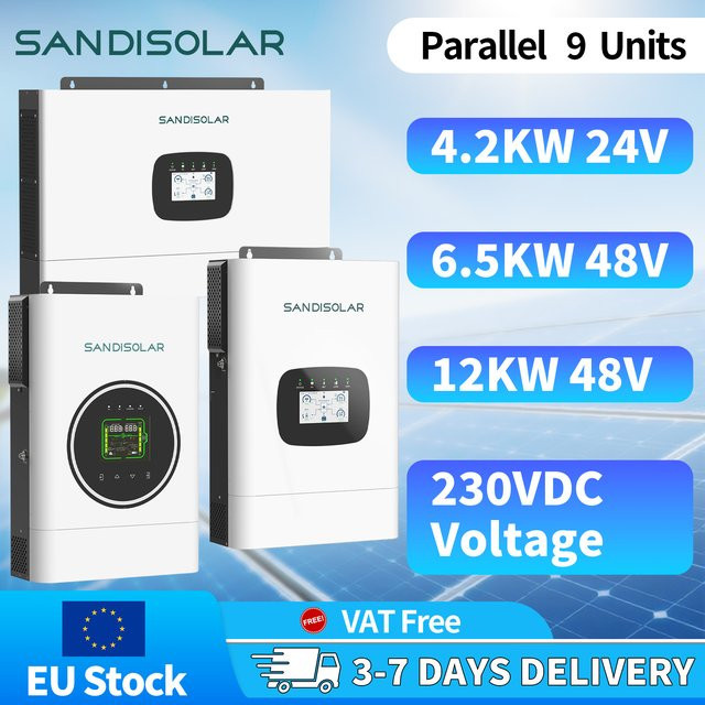 SANDISOLAR Hybrid-Solarwechselrichter 48V mit reiner Sinuswelle und MPPT 90-500VDC, 9000W PV-Eingang, Farbe: Weiß - Bild 1