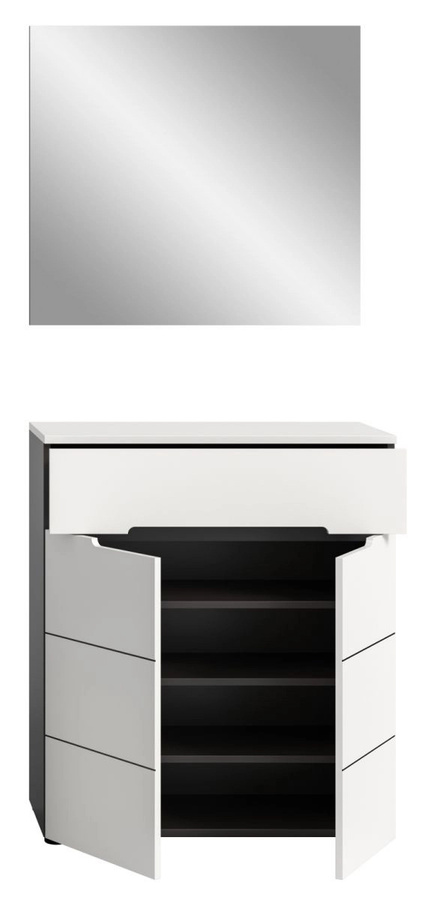 Inn.Furn Garderoben-Set Cooper 2-teilig in Weiß und Grau mit Spiegel und Schuhschrank, B/T/H: 80 x 37 x 190 cm - Bild 4