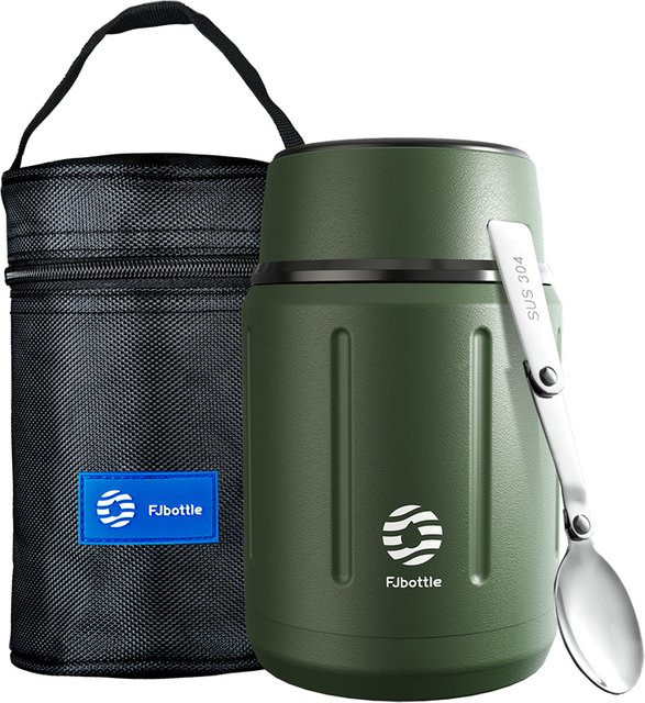 FEIJIAN Thermoskanne und Vakuum-Lunchbox aus Edelstahl mit faltbarem Geschirr, grün, 750 ml - Bild 1