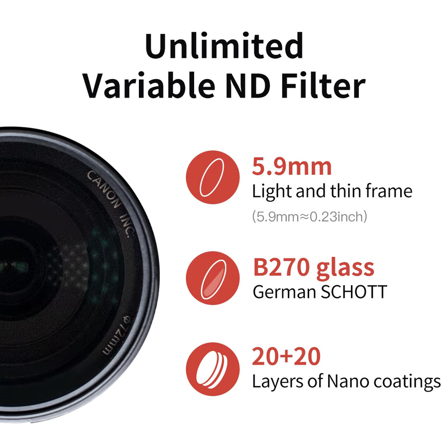 Meco ND2-400 Variabler ND-Filter Neutraldichte 16-100 für Canon Sony Nikon Fuji Objektive in Schwarz - Bild 2