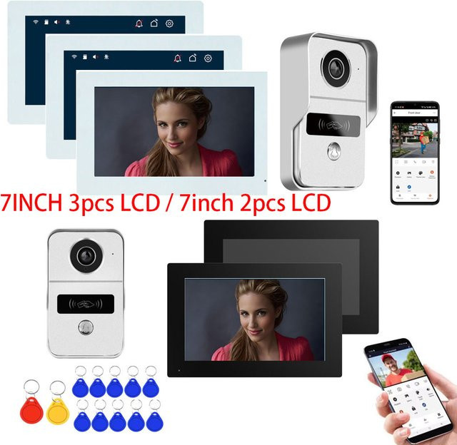 4-Draht WLAN-Video-Gegensprechanlage mit 7-Zoll-Monitor-System, 1080P HD-Kamera, RFID-Funktion und Tuya App-Steuerung - Bild 1