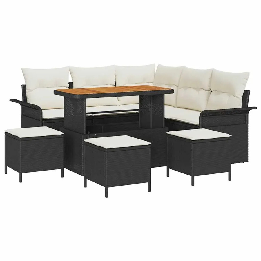 vidaXL Garten-Sofa-Set aus Poly-Rattan in Schwarz, 9-teilig und höhenverstellbar - Bild 2