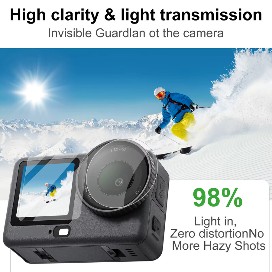 DJI Osmo Action 6 Zubehörset mit 9H gehärtetem Glas als ultraklares Kameraobjektiv und Displayschutzfolie in Transparent - Bild 5