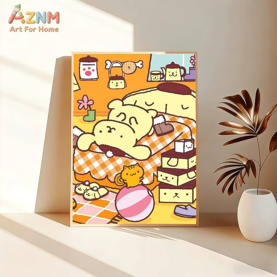 AZNM PomPomPurin Sanrio Leinwand-Wandkunst mit niedlichem Cartoon-Hund und Bäckerei-Motiv, ungerahmtes Leinwandgemälde - Bild 2