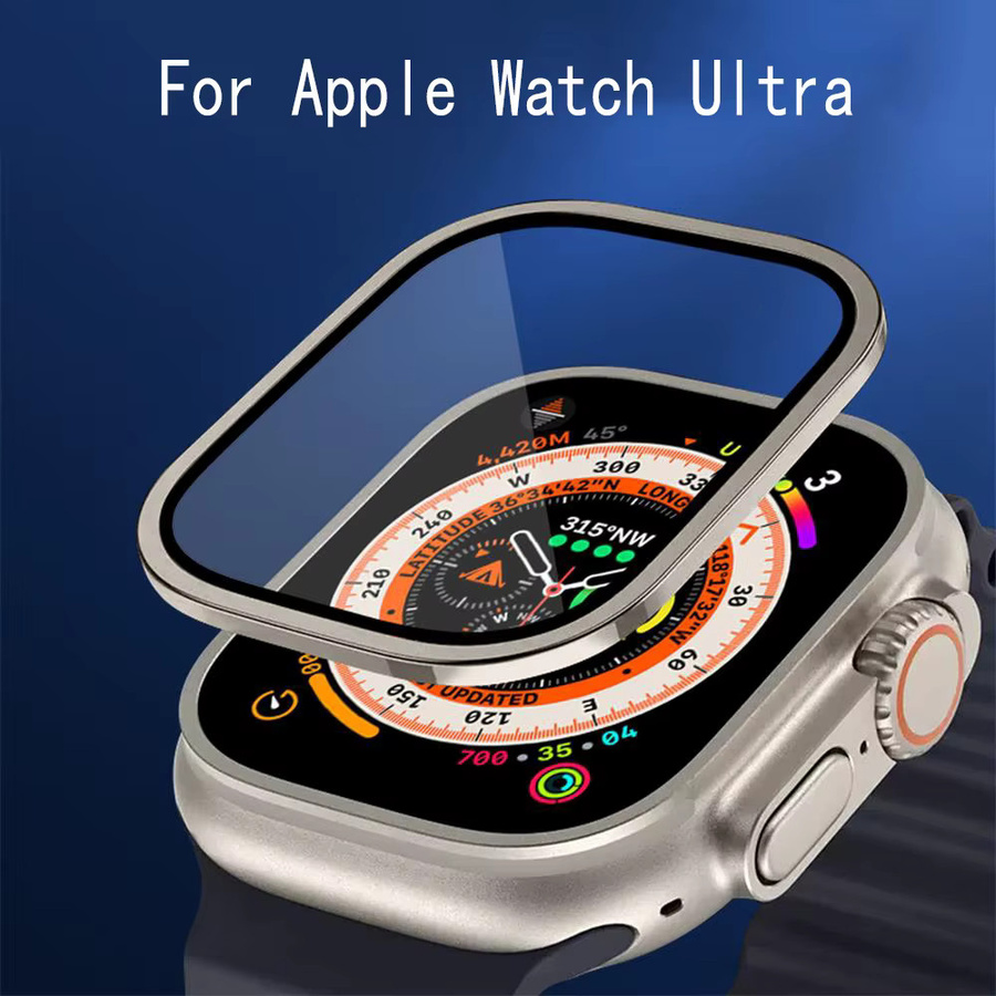 TINUORA Displayschutz Metallrahmen, gehärtetes Glas, Apple Watch Ultra 2 49 mm, Schwarz, Unisex - Bild 2