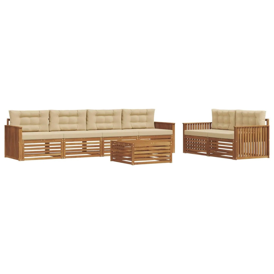 vidaXL Outdoor-Sofagarnitur 7-teilig aus massivem Akazienholz mit Kissen in Natur und Beige - Bild 2