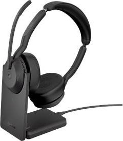 Jabra Evolve2 55 MS Stereo On-Ear Bluetooth Headset mit Ladestation und Link380c USB-C Adapter, Schwarz - Bild 2
