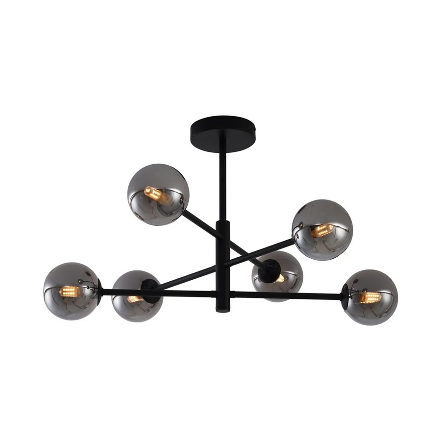 QAZQA Moderne Deckenleuchte Ryan in Schwarz mit 6-flammigem Rauchglas und Kugelform - Bild 2