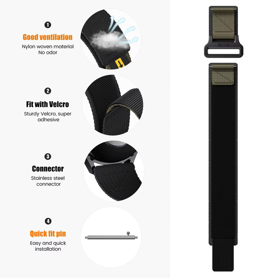 Uhrenarmband Nylon, 22 mm, Schwarz, Unisex - Bild 4