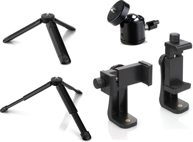 DIXSG Ausziehbares Stativ mit schwenkbarer Telefonhalterung und 1/4 Zoll Schraubenadapter in Schwarz für GoPro, Insta360 und DJI Osmo - Bild 1