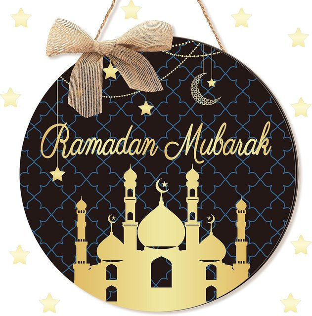 Shellwei Ramadan-Türschild aus Holz mit Mond-Motiv, moderne Dekoration für deine Haustür, B/B: 30,5 x 30,5 cm - Bild 1