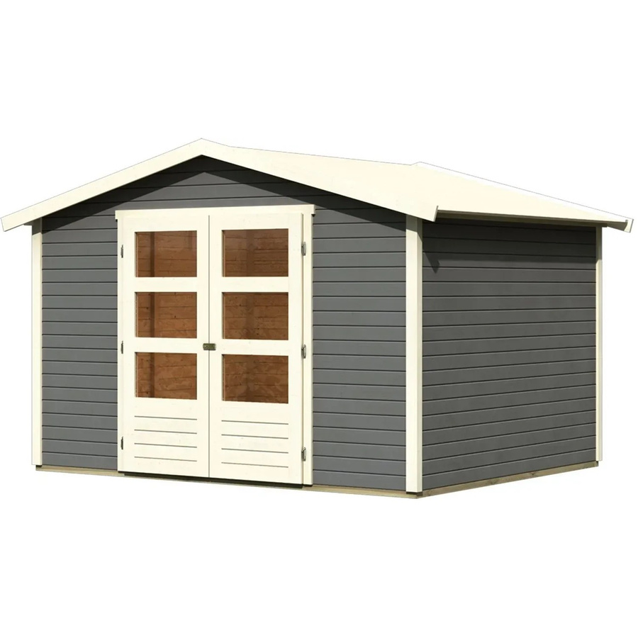 Karibu Holz-Gartenhaus Aesch mit Satteldach in Terragrau - Bild 2