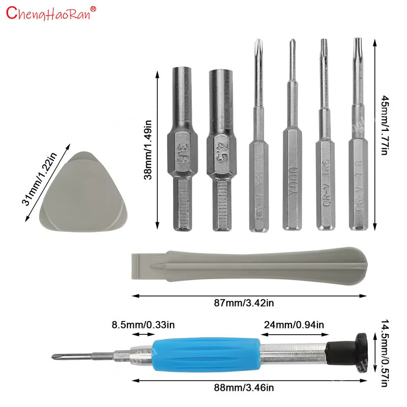 ChengHaoRan Reparatur-Werkzeugset mit 9 Schraubendrehern in Orange für Nintendo Switch, GB, GBA, SP, New 3DS XL und PSP mit T6, T8, 3,8 mm und 4,5 mm Bits - Bild 1