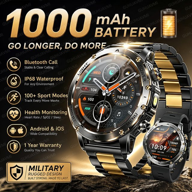 GUHUAVMI Smartwatch, Edelstahl, Schwarz, Herren - Bild 1