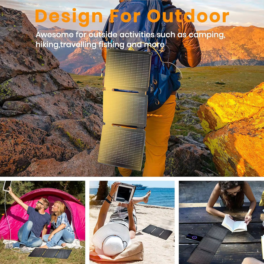 JINGYANGPV 35W Faltbares Monokristallines Solarpanel in Schwarz, Tragbares Mini-Solarladegerät mit Mehrfachausgang für Handy und Powerbank, Ideal für Camping, Wandern und Outdoor-Reisen - Bild 7