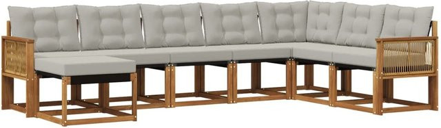 vidaXL Outdoor-Sofagarnitur L-Form aus Akazienholz mit 8 Kissen in Natur und Grau - Bild 1