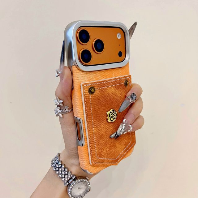 3D Kamelie Denim Handyhülle für iPhone 17 16 15 14 13 Pro Max, stoßfeste Kartentasche in Blau - Bild 1