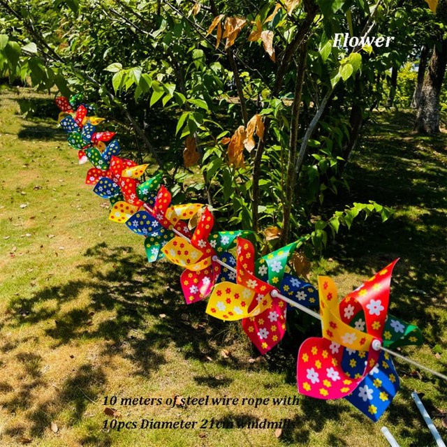 10er Set bunte 5-Blatt-Windräder mit Aufhängung für Garten und Hof in Blumenoptik - Bild 1