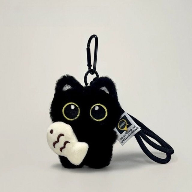Schwarze Katze Plüsch Puppe Schlüsselanhänger, Schwarz - Bild 1