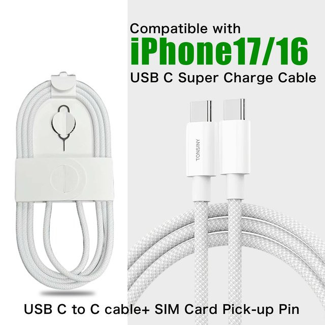 Tonsiny USB-C-Kabel mit 60 W Ladeleistung in Weiß für Apple iPhone, Samsung, Honor, Xiaomi und Google - Bild 1