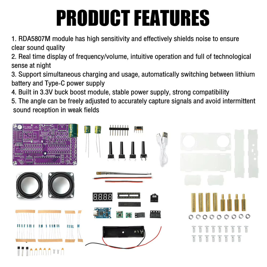 Gaqqee DIY-Elektronik-Bausatz FM-Radio mit Digitalanzeige und USB-C-Anschluss (87,5 MHz–108 MHz) - Bild 5