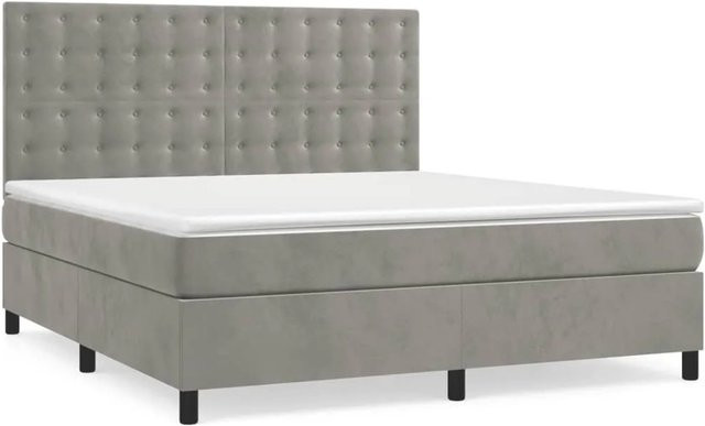 vidaXL Boxspringbett mit Matratze in Hellgrau, Hybridbett mit Taschenfederkern aus Samt, B/T/H: 160 x 200 x 128 cm - Bild 1