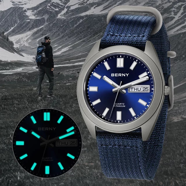 BERNY Armbanduhr Titan, Quarz, Blau, Textil/NATO, Herren - Bild 1