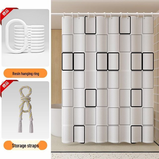 Pickerr Sommer-Duschvorhang-Set aus Polyester, Weiß, Wasserdicht und Schimmelresistent, B: 80 cm, H: 180 cm, inklusive Duschstange - Bild 1