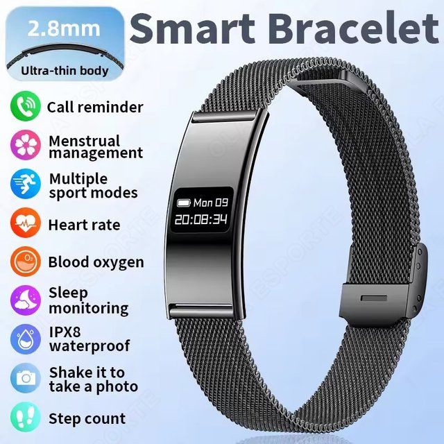 Ola Esporte Smart-Armband Fitness-Tracker für Herren mit Herzfrequenz-Monitor und Anruf-Erinnerung in Schwarz - Bild 1