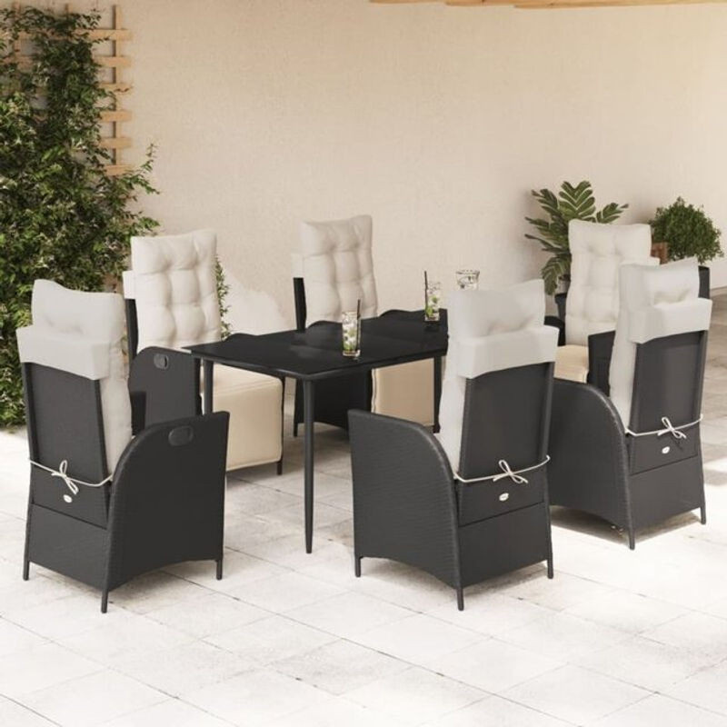 7-teilige Garten-Essgruppe vidaxl aus Poly-Rattan mit Metall und Glas in Schwarz und Creme inklusive Kissen - Bild 1
