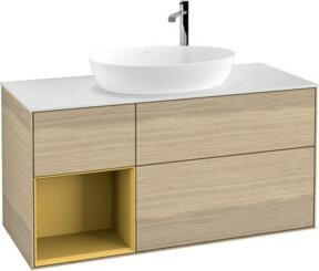 V&B Waschtischunterschrank Finion mit Wandbeleuchtung, Farbe Weiß und Eiche lackiert, Breite: 120 cm, Tiefe: 50,1 cm, Höhe: 50,1 cm - Bild 1