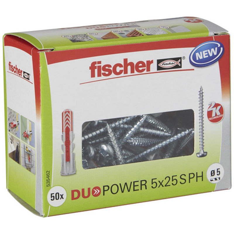 Fischer DUOPOWER Universaldübel aus Nylon in Grau und Rot, Durchmesser: 5 mm, Länge: 25 mm - Bild 2