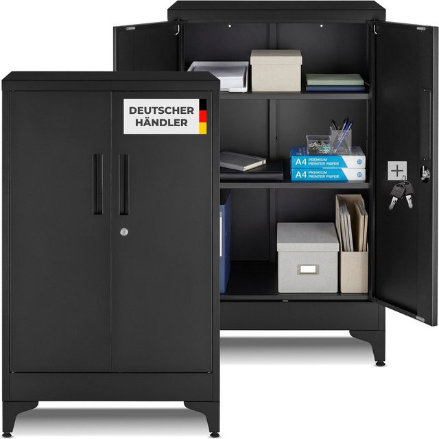 tectake Aktenschrank Blake Schwarz aus pulverbeschichtetem Stahl mit 2 verstellbaren Zwischenböden B/T/H: 60 x 40 x 100 cm - Bild 2
