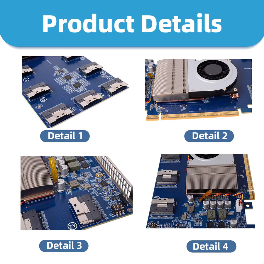 SPEEDIER PCIe 4.0 Switch Erweiterungskarte PLX88096 mit 6-Port und 10-Port Optionen, X16, SFF8654, Blau - Bild 2