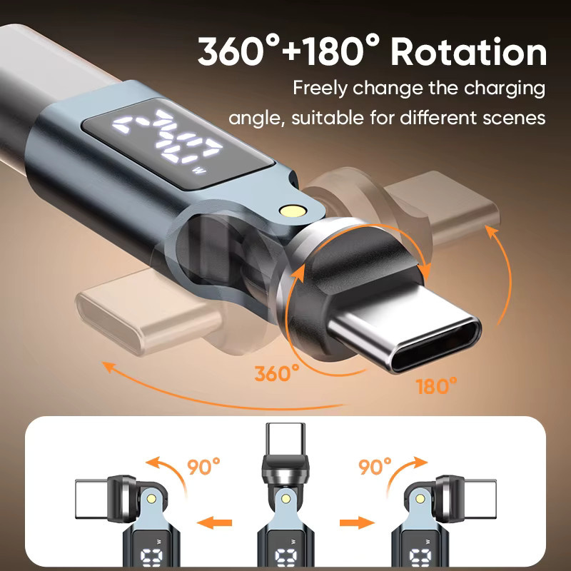 GITFOS 540 Grad drehbarer USB-C OTG-Adapter mit Digitalanzeige, PD 240W 5A Schnellladung, USB-C Stecker auf Typ-C Buchse Konverter für iPhone 17 - Bild 3